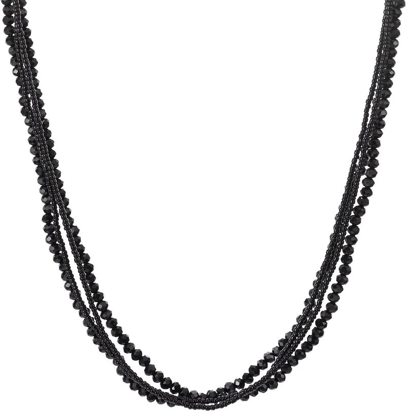 COOLSTEELANDBEYOND Long Multi-Strand Statement Necklace For Women, Elegant Layered Waterfall Chains, Crystal Beads Pendant - Image 4